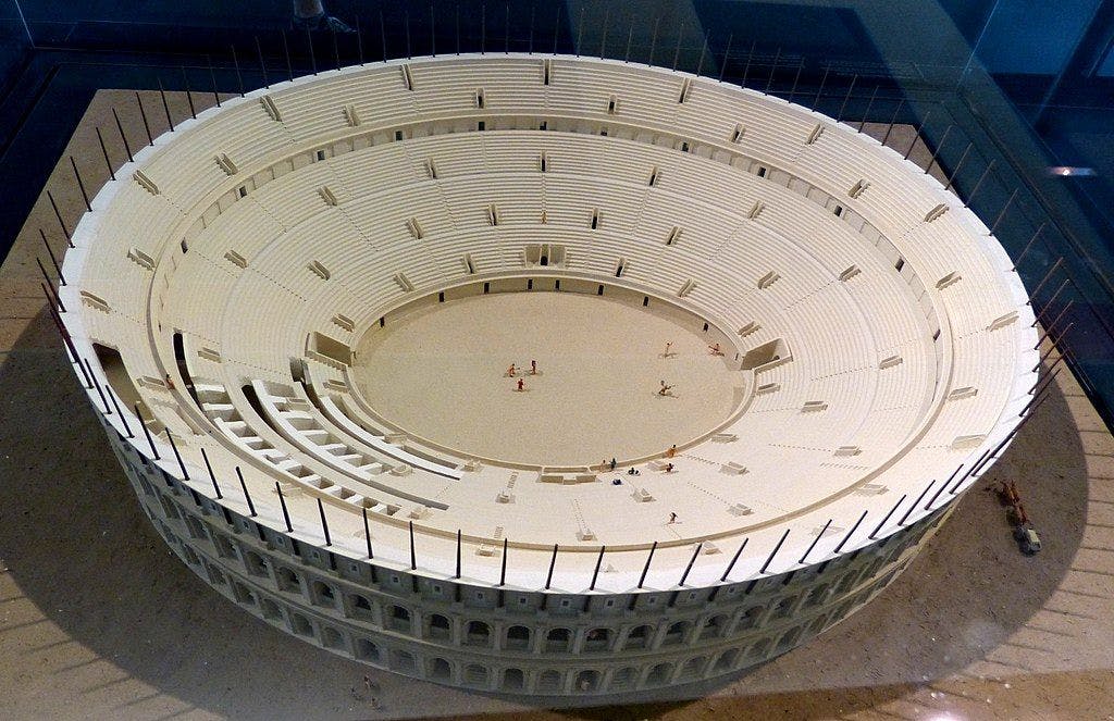3D reconstruction of a Roman Amphitheatre (by Wolfgang Sauber, CC BY-SA 4.0 via WikiCommons)
